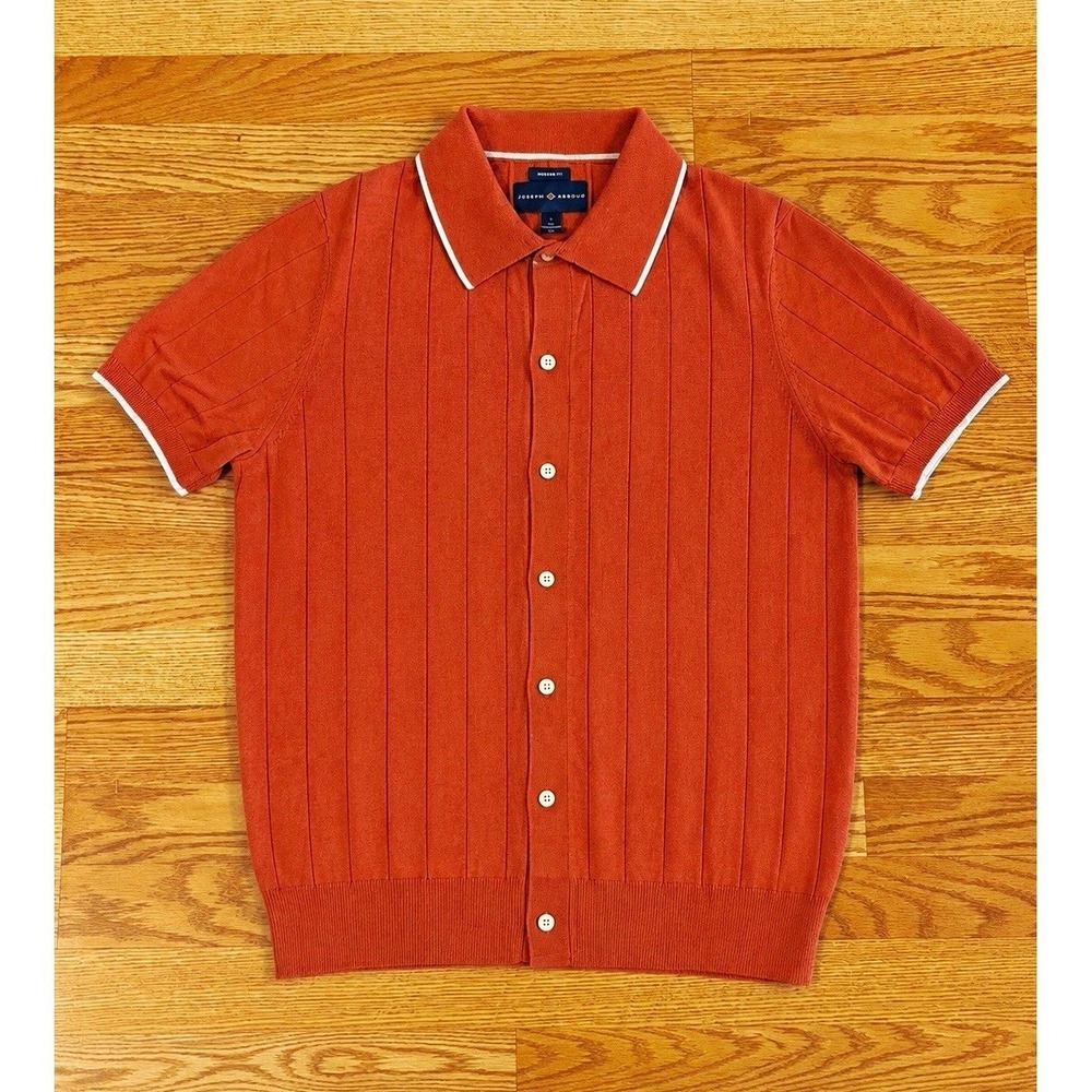 Joseph Abboud Terracotta Knit Button Up Polo Shirt Silk Blend Modern Mens M